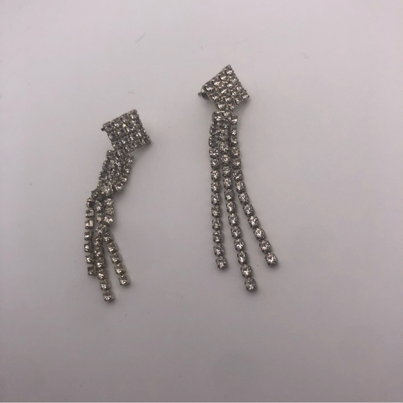 VTG Rhinestone Silver Tone Metal Set Necklace Earrings Bracelet 16”/ 2” / 7.5” - Picture 8 of 8